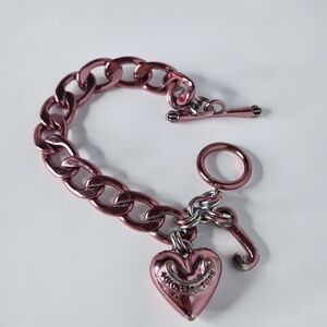 Juicy Couture Y2K Metallic Pink Puffy Heart Starter Charm Bracelet Vintage